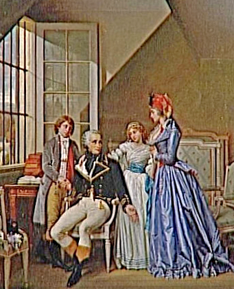 Visit of Josephine and her children to her husband in the prison of Luxembourg, 1794 by Hector Viger. This is an imaginary piece, Josephine never visited Alexandre, she was in prison herself.