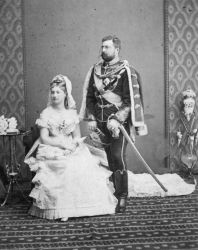 The official wedding picture of Princess Louise of Belgium and Prince Philip of Saxe-Coburg and Gotha, 4 May 1875