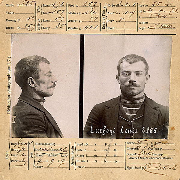 Mugshot of Luigi Lucheni, the man who performed the assassination of Empress Elisabeth of Austria in Geneva on September 10th, 1898.