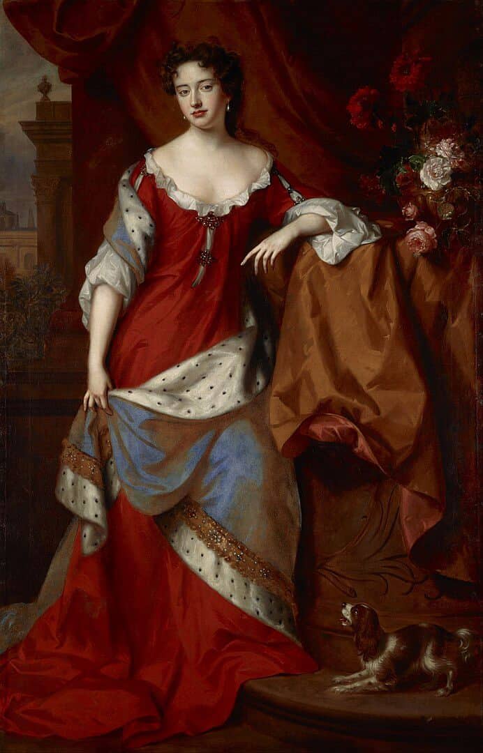 Queen Anne in 1684 when she was still Princess of Denmark. Painted by Willem Wissing and Jan van der Vaardt
