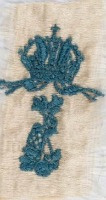 Blue label with the crowned dolphin, used for the Corfu wardrobe of Empress Elisabeth of Austria