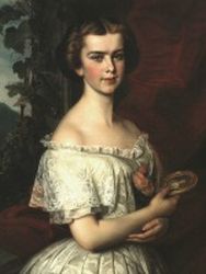 This painting shows Elisabeth of Bavaria holding a medallion with the picture of Franz Joseph.