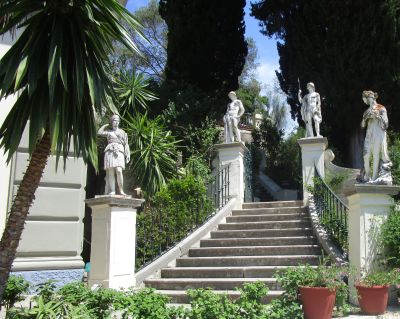 Statues from Greek mythology in the Achilleion garden