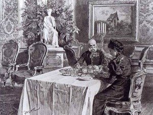 Emperor Franz Joseph and Empress Elisabeth having breakfast in the Hofburg, painted by  Theo Zasche