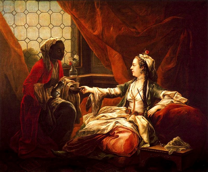Madame de Pompadour as Sultana Taking Coffee, painting by van Loo