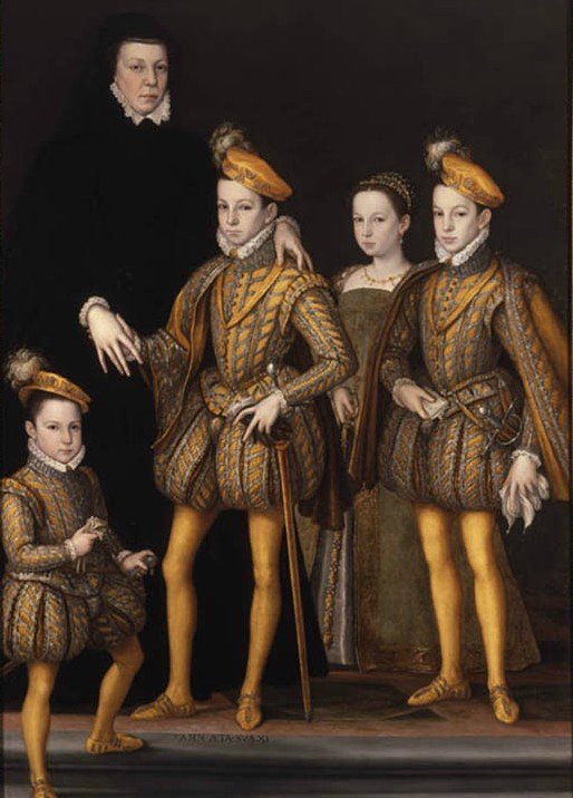 Catherina de Medici with the four of her children that accessed the throne of France