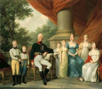 The Austrian imperial family around 1805, by Joseph Kreutzinger.  On the rights is Archduchess Maria Louise, the later Empress Marie Louise of France