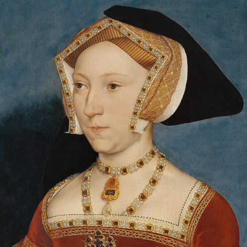 Jane Seymour, wearing an English Hood with one of the veils pinned up