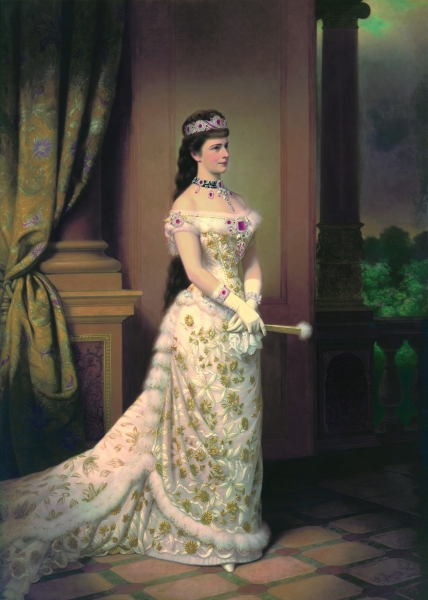 Empress Elisabeth in 1879, by George Raab. She is wearing a bustle dress.