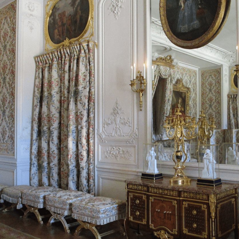 Tabourets in Versailles, waiting for Duchesses to sit in them.
